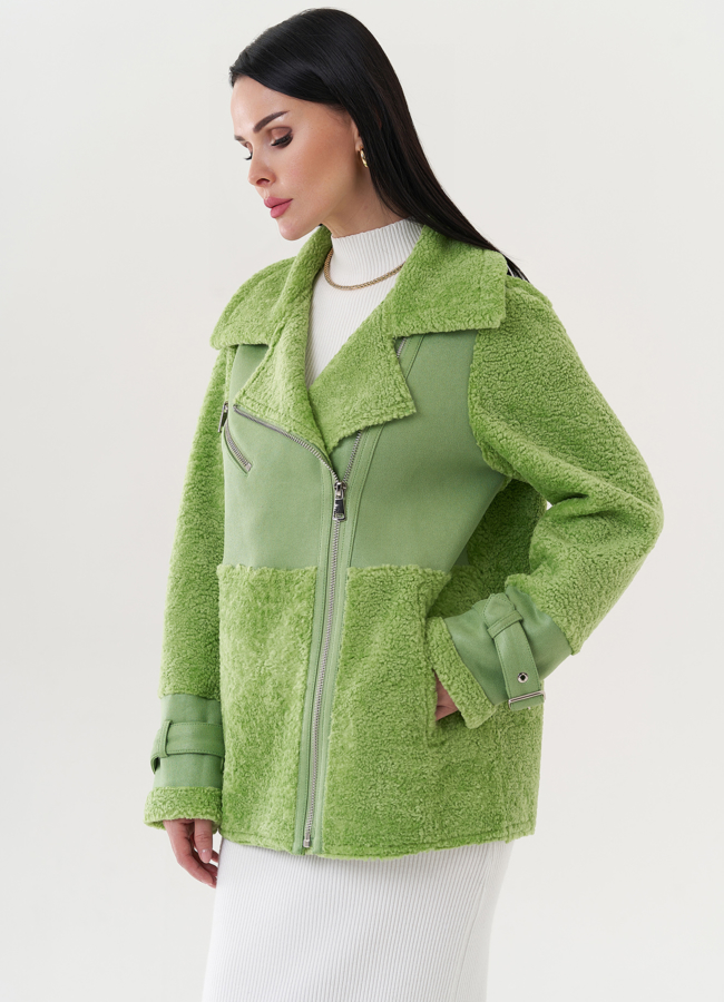 Комбинированная эко дубленка модель № 26736 в кредит