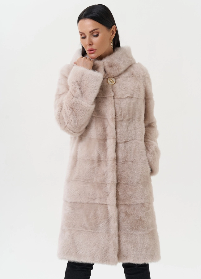 Светлая норковая шуба с капюшоном модель № 24955 универмаг малина