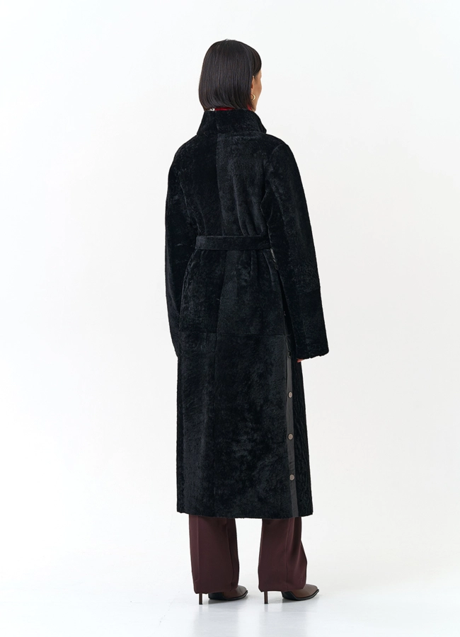 Женская двухсторонняя дубленка с поясом модель № 34376 в кредит фото