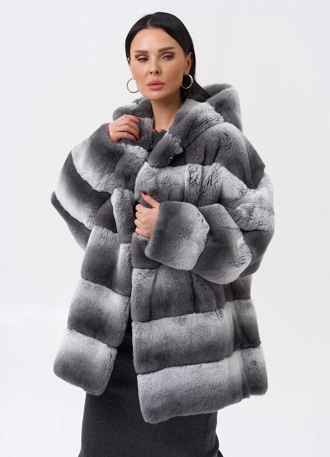 Шуба из кролика с капюшоном модель № 25324 универмаг малина