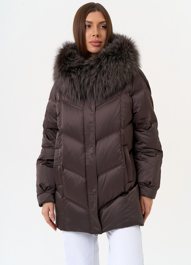 Женский пуховик с капюшоном из меха чернобурки модель № 31442 в рассрочку