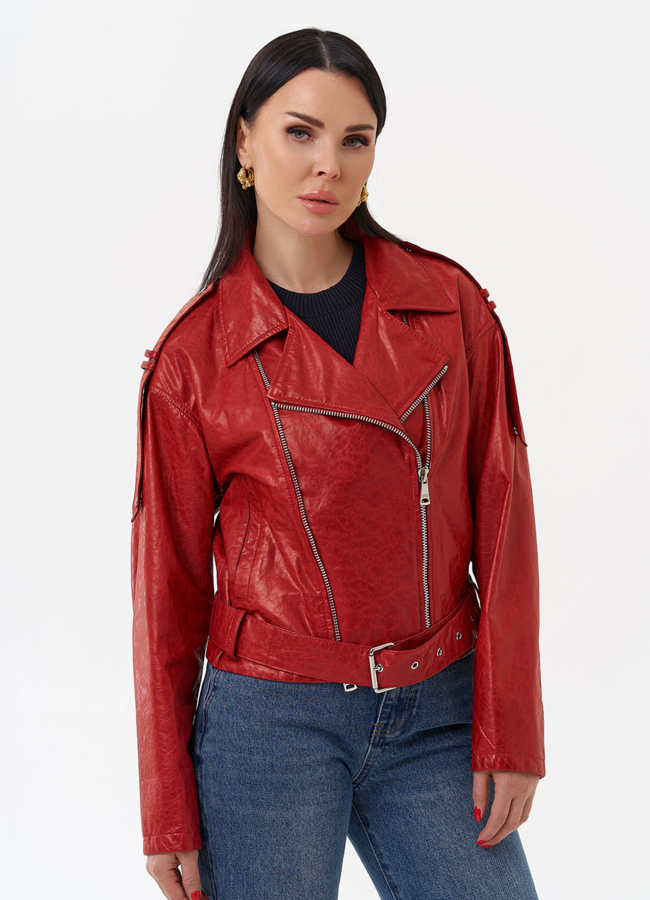 Красная куртка из натуральной кожи модель № 83954 универмаг малина