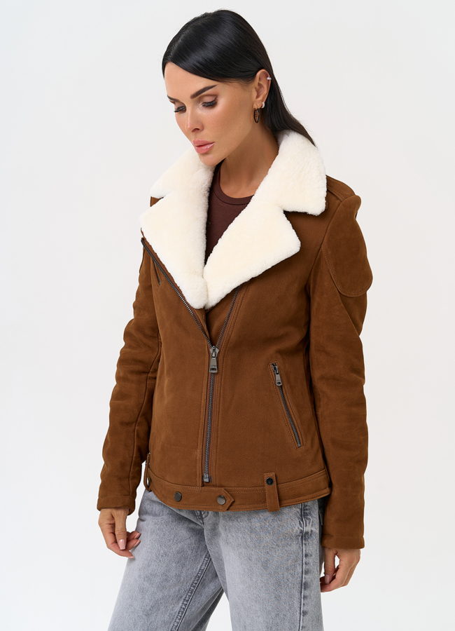 Косуха из натуральной замши с мехом модель № 31365 универмаг малина