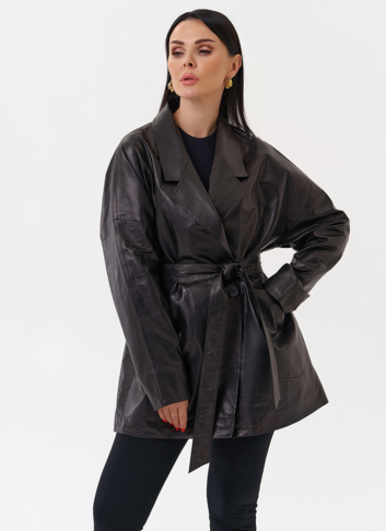 Жакет удлиненный из натуральной кожи