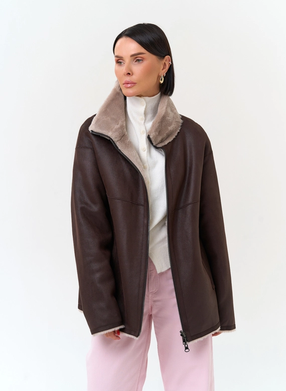 Женская дубленка из эко замши фото