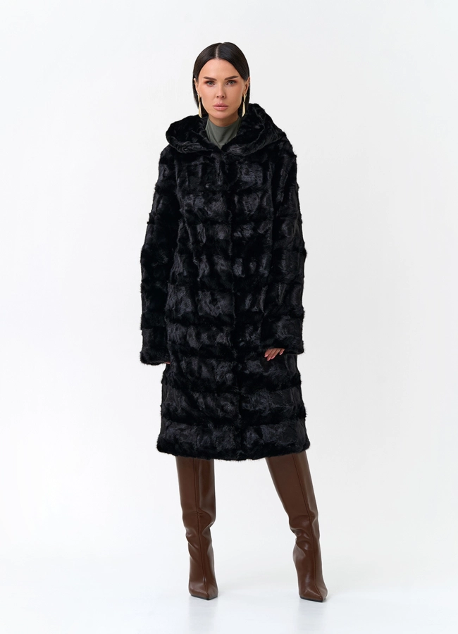 Шуба из меха норки с капюшоном модель № 33820 универмаг малина