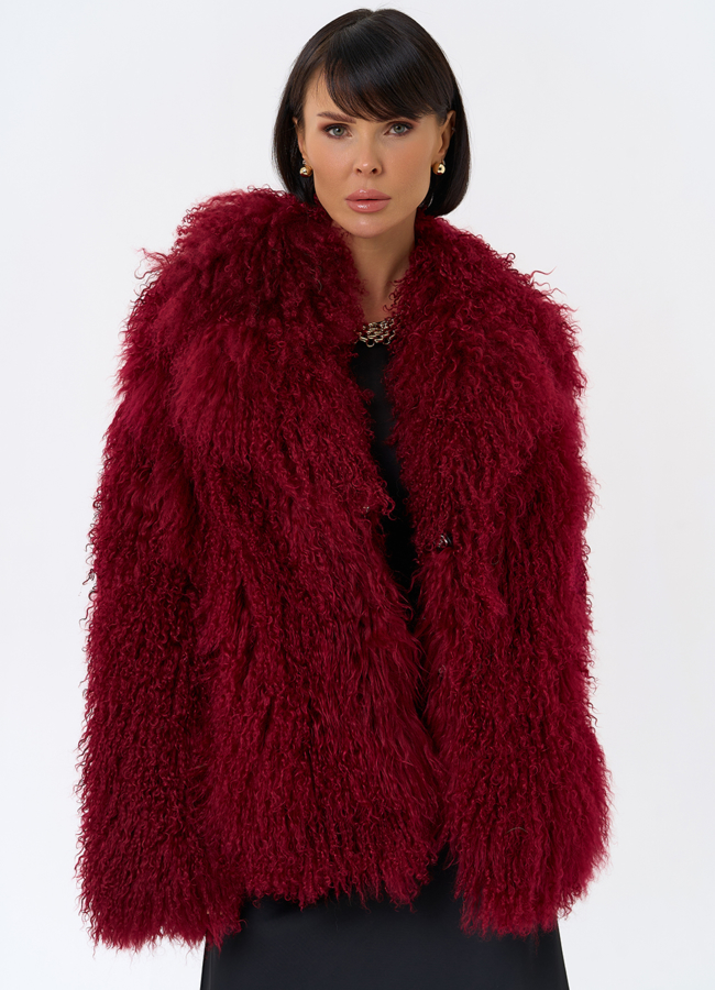 Красная шуба из ламы модель № 31832 универмаг малина