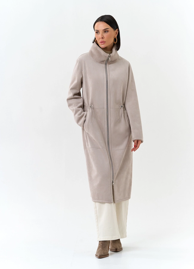 Светлая дубленка из эко замши модель № 32692 универмаг малина