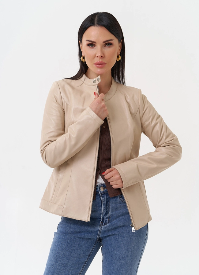 Светлая кожаная куртка модель № 75140 универмаг малина