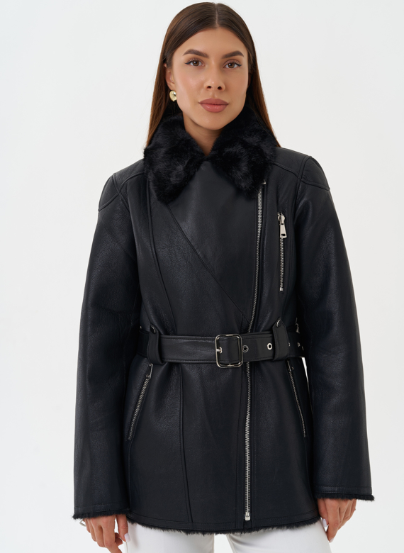 Эко дубленка с английским воротником