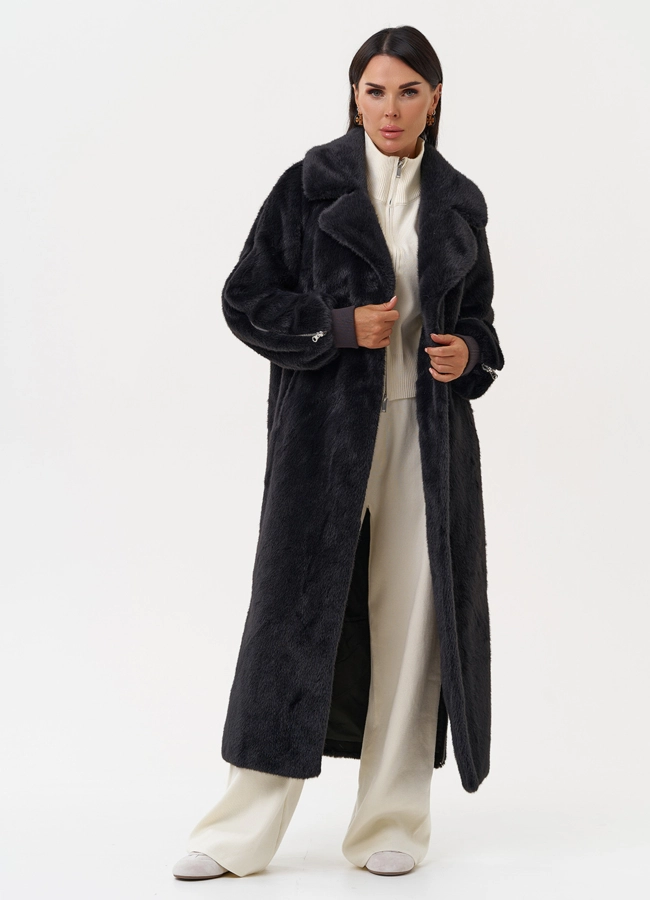 Длинная женская шуба из эко меха в цвете графит модель № 31236 универмаг малина