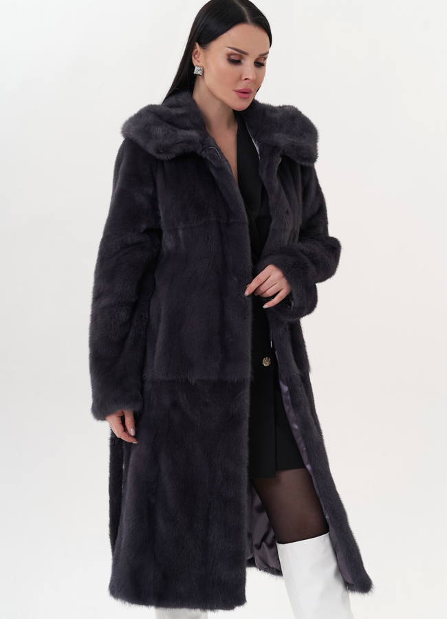Шуба из норки с капюшоном модель № 26695 универмаг малина