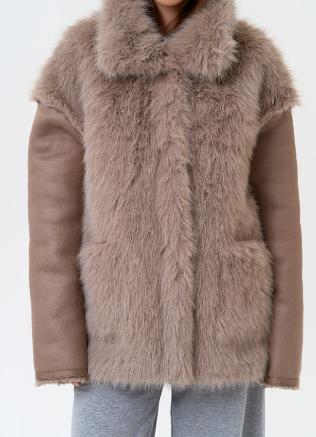 Женская дубленка из эко замши с отделкой из эко меха модель № 31325 универмаг малина