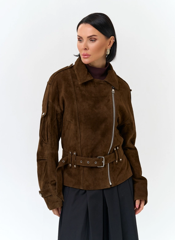 Женская куртка из натуральной замши с поясом