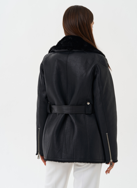 Эко дубленка с английским воротником