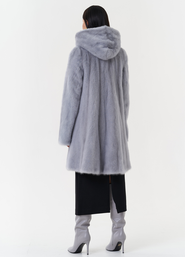 фото Женская шуба из меха норки с капюшоном модель № 29230