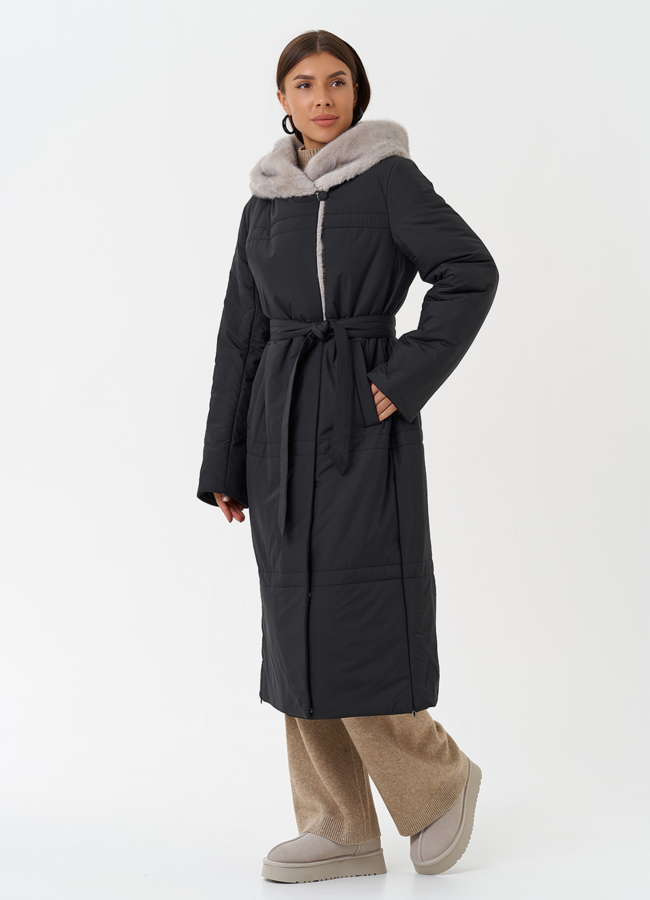 фото Пуховик с капюшоном из эко меха модель № 28839