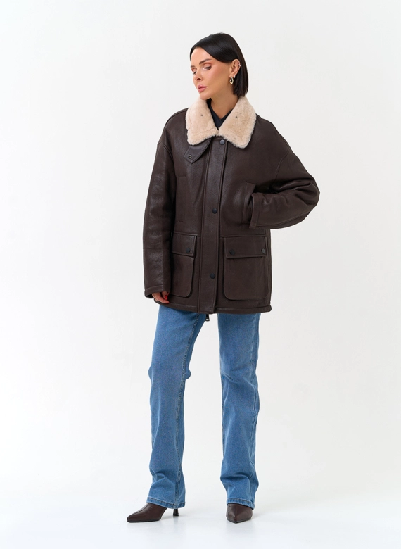 Натуральная дубленка с воротником стойкой фото