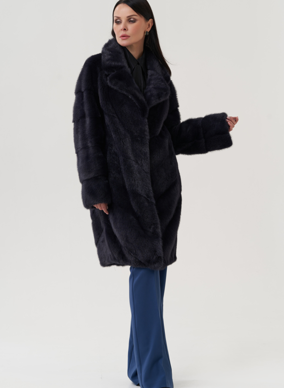 Шуба в цвете графит с английским воротником