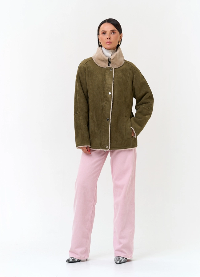 Женская дубленка из эко замши модель № 33895 универмаг малина