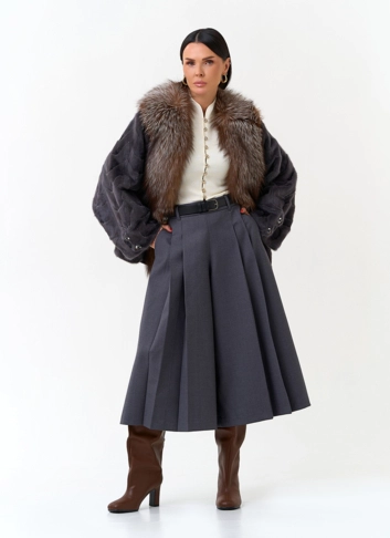 Шуба из норки с отделкой из меха лисы фото