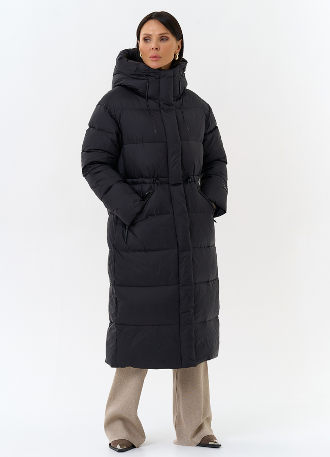 Женский пуховик черного цвета с капюшоном модель № 31935 в кредит
