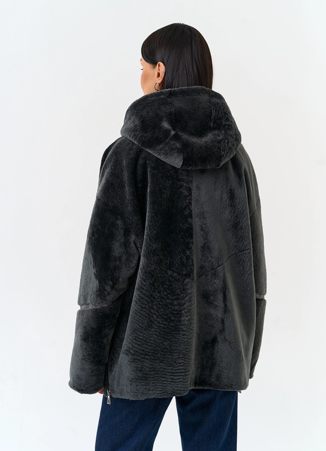 фото Женская натуральная дубленка с капюшоном модель № 34132 фото