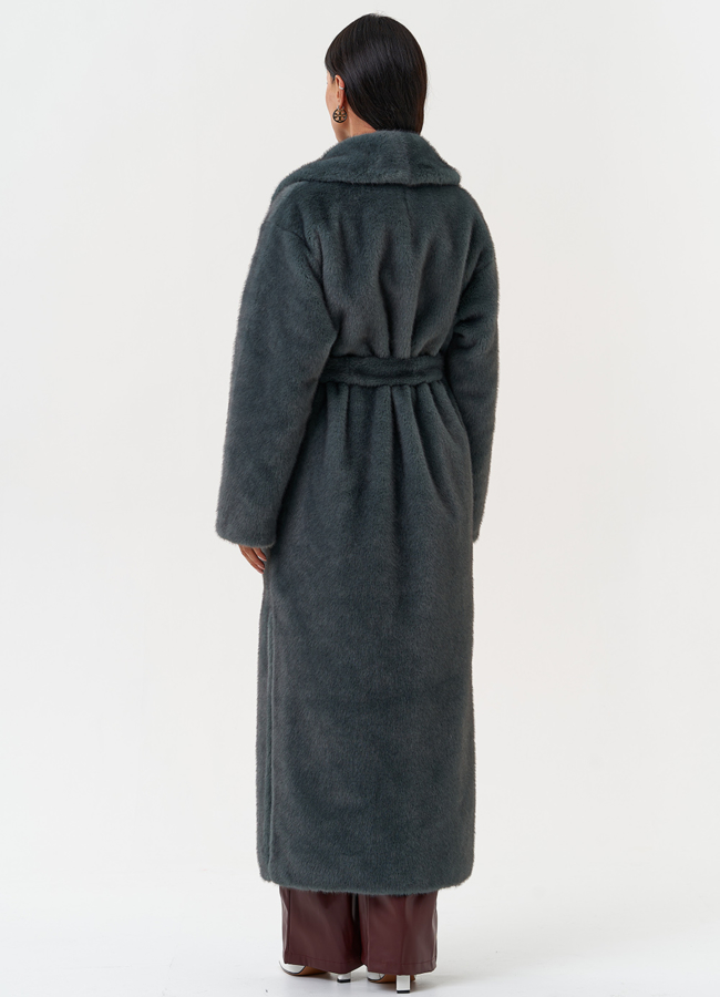 фото Женское пальто из эко меха в цвете ментол модель № 31234