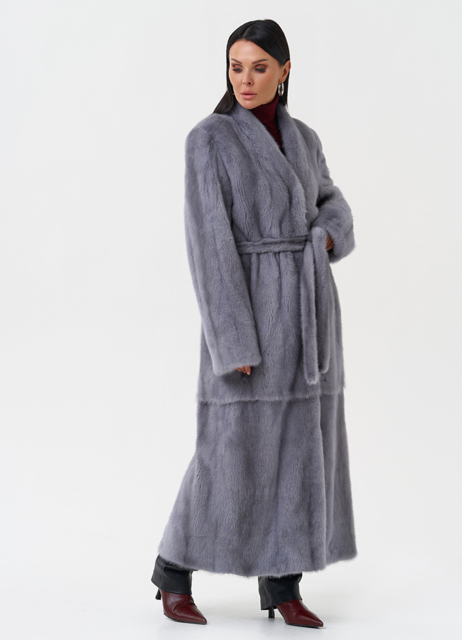 Длинная шуба из меха норки модель № 28305 универмаг малина