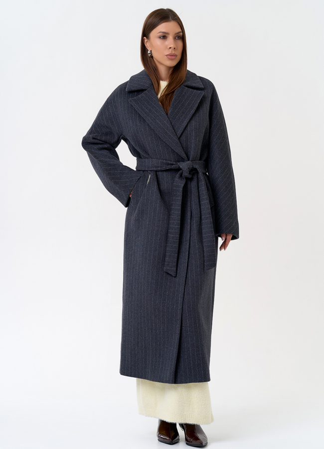 Женское длинное пальто с поясом модель № 31333 в кредит