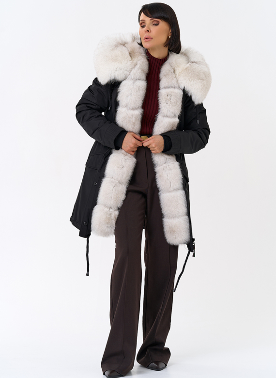 Женская парка с капюшоном из меха песца