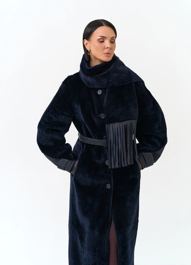 Женская двухсторонняя дубленка с шарфом модель № 34208 универмаг малина фото