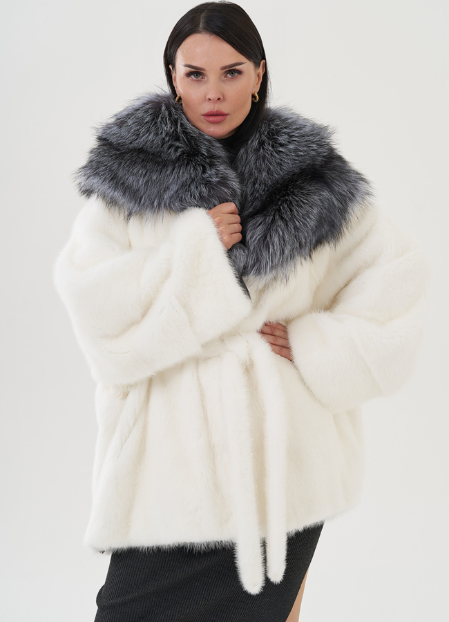 Шуба из норки белого цвета модель № 25695 универмаг малина