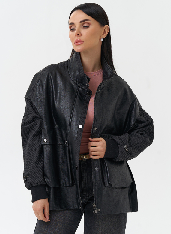 Куртка из эко кожи с воротником стойкой